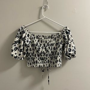 Kendall & Kylie Smocked Floral Crop Top